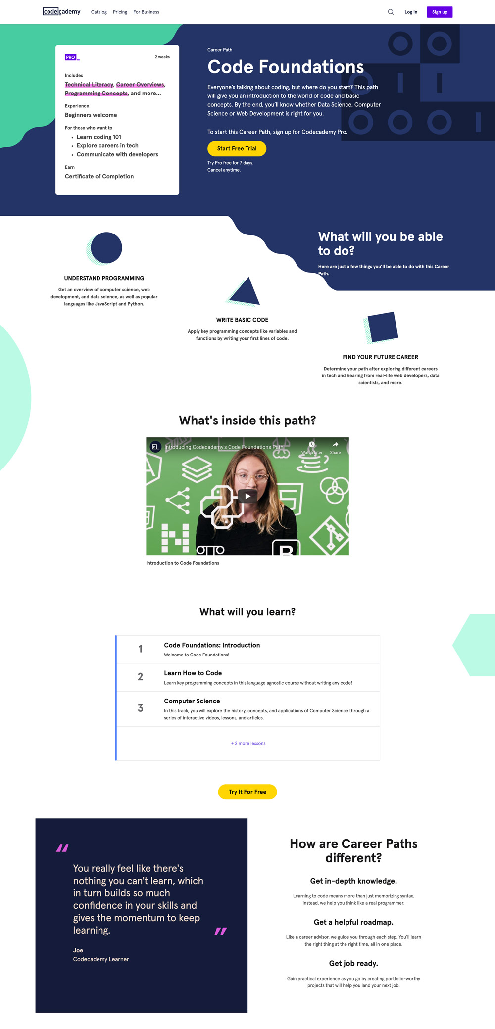 Codeacademy landing page
