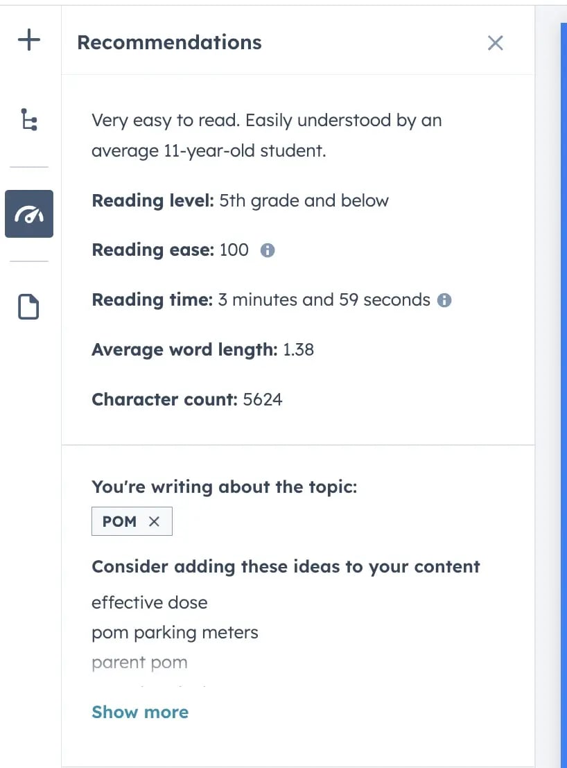 HubSpot's Blog readability tool