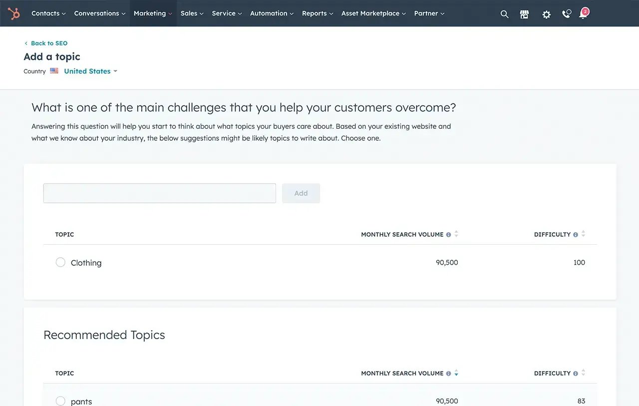 HubSpot's Keyword Research Tool
